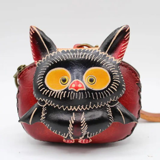 Handmade Leather Baby Bat Coin Purse Wristlet