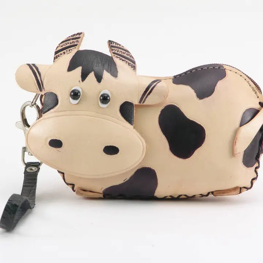 Cow Wristlet Leather Coin Purse Wallet in Black and White