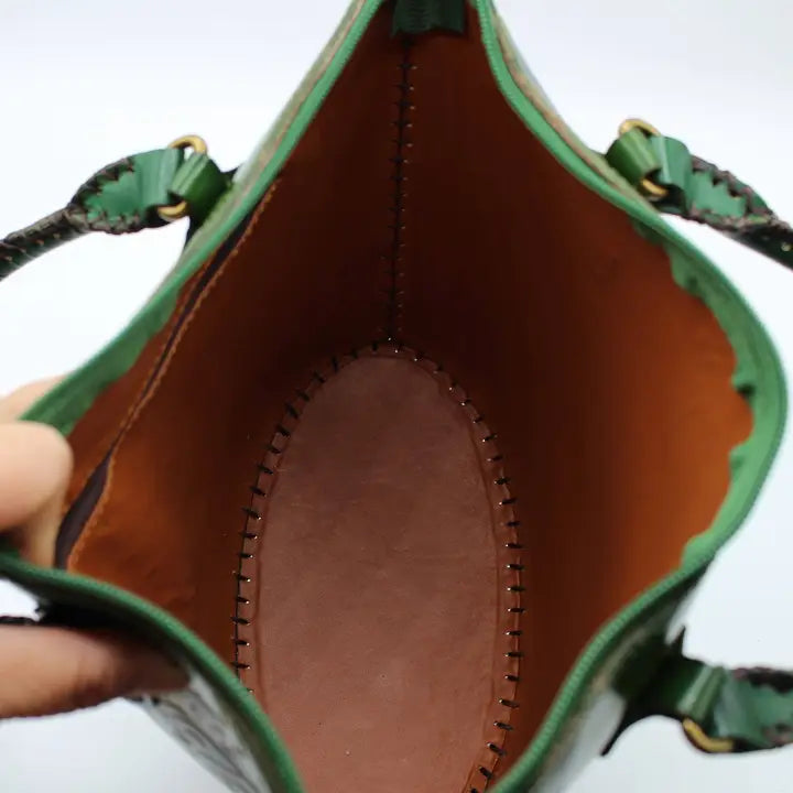 Handmade Leather Green Purse Bag