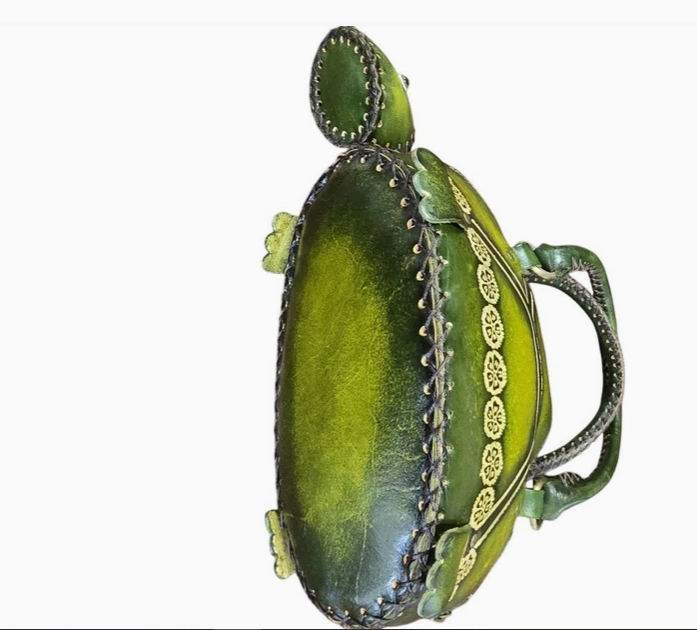 Handmade Leather Turtle Purse Tote Handbag