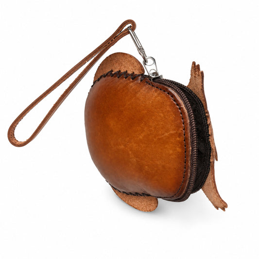 Coin Purse for Women – Brown Genuine Leather Handmade Owl Design – Small