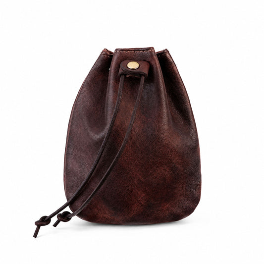 Drawstring Coin Pouch for Adults – Cowhide Handmade Storage Bag – 12 cm
