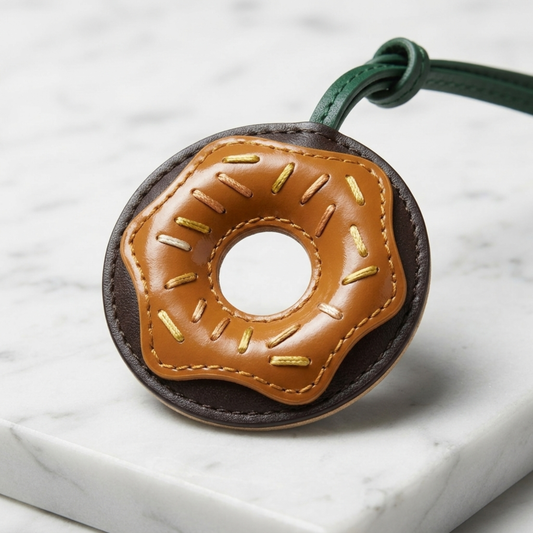 Handmade Genuine Leather Donut Bag Charm - Premium Goatskin Keychain Bag Accessory.