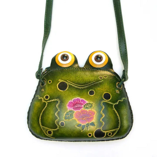 Handmade Genuine Leather Frog Crossbody Bag, Green Novelty Purse 1