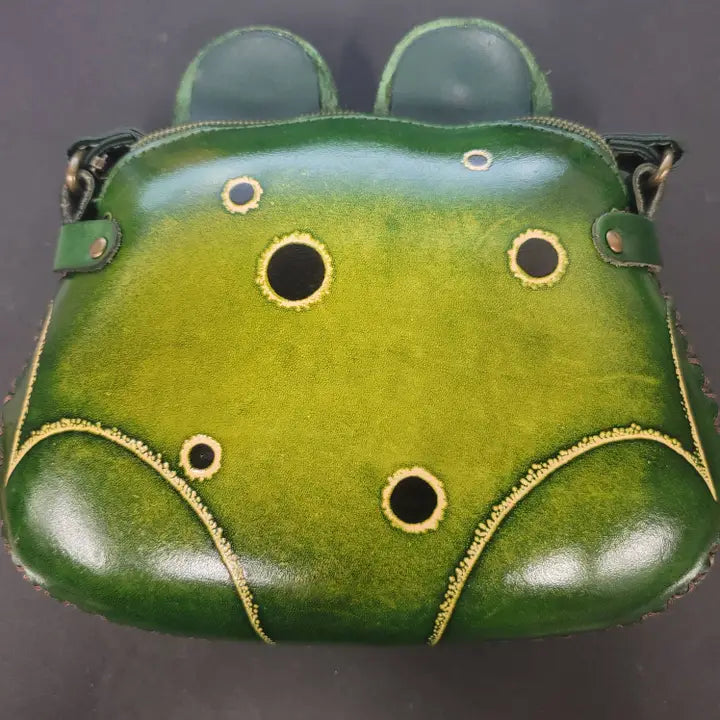 Handmade Genuine Leather Frog Crossbody Bag, Green Novelty Purse 3