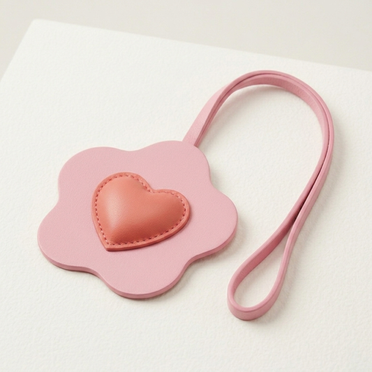 Handmade Pink Leather Heart Bag Charm | Genuine Goatskin Sun Egg Keychain Accessory.