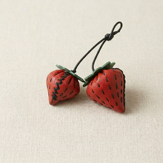 Handmade Red Strawberry Bag Charm - Genuine Goatskin Leather Keychain Pendant for Handbags.