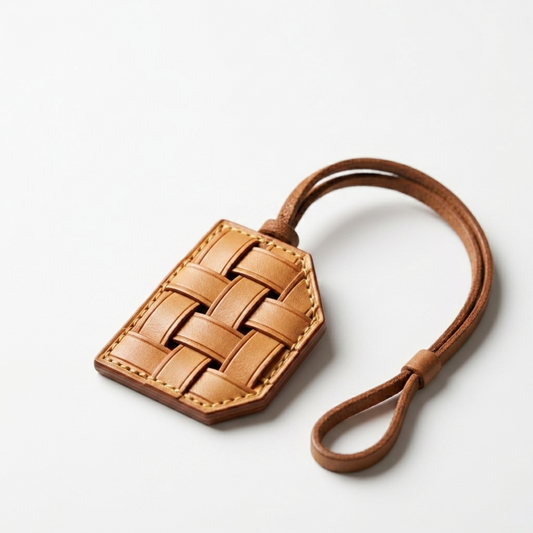 Handmade Woven Leather Chocolate Bag Charm - Genuine Goatskin Chocolate Bar Keychain.