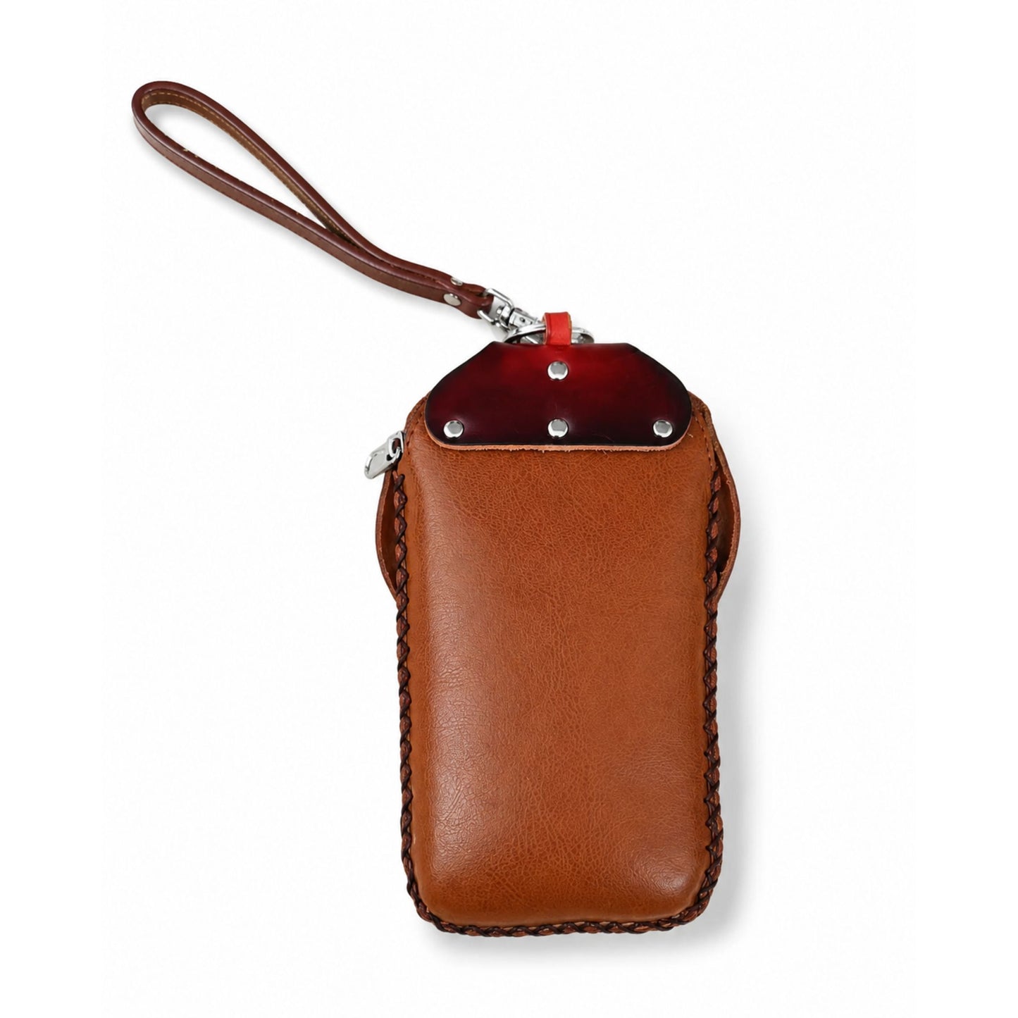 Phone Pouch for Women – Red Brown Leather Handmade Lamb Design – 7 In