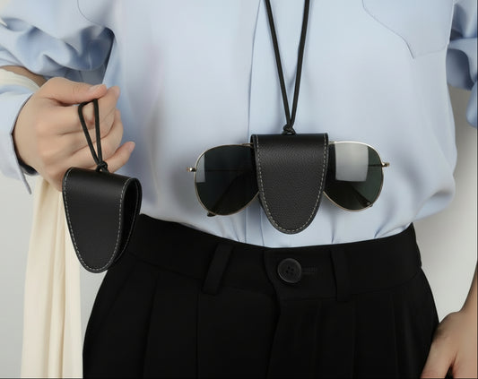 Premium First Layer Cowhide Leather Sunglass Holder - Magnetic Necklace Eyeglass Case.