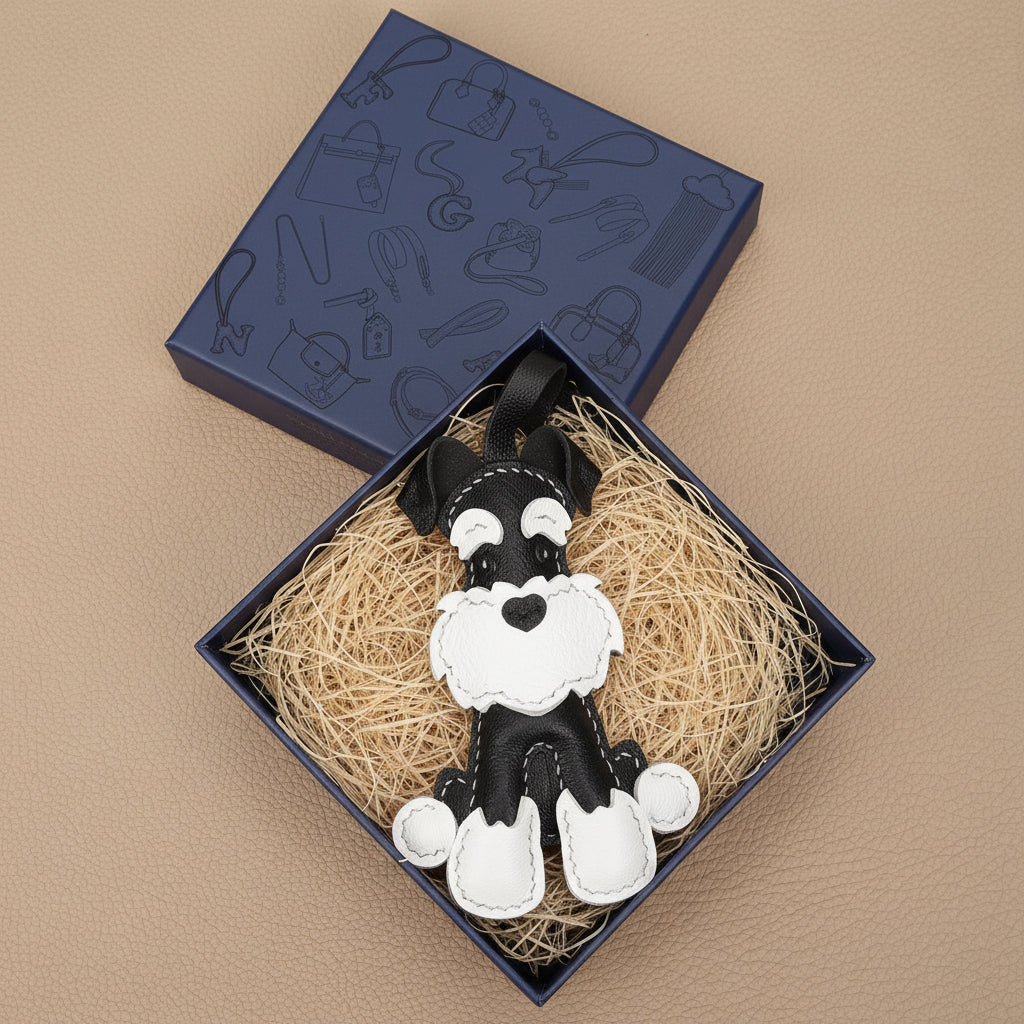Leather Schnauzer Charm Handmade Dog Keychain Leather Handbag Purse Pendant Car Hanging Pet Lovers Birthday Gift For Her