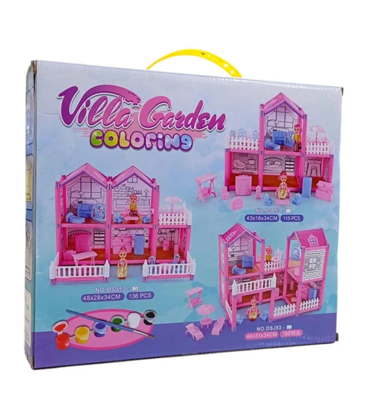 DreamVilla Dollhouse Playset – بيت دمى فيلا حديقة | 172 Pc DIY Coloring Dollhouse for Kids