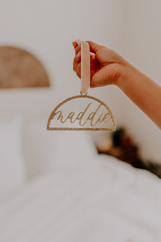 Personalized Christmas Ornament, Custom Christmas Ornament, Christmas decorations, Monogram Christmas Ornament, half circle ornament