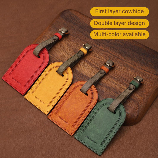 Premium Luggage Tags for Suitcases Vintage Brushed Leather Double-Layer Handcrafted Travel Tags Boss gift Wedding favors Leather ID Tag