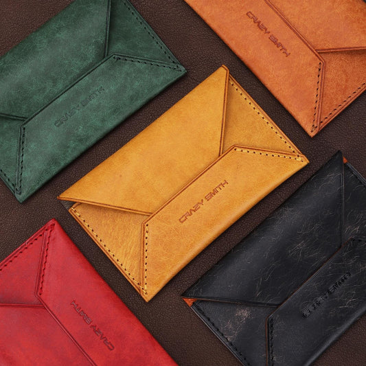 Leather Card Wallet Envelopes Cash Business Card Holder Money Handmade Full Grain Vegetable Tanned Italian Leather Gift for Men Women