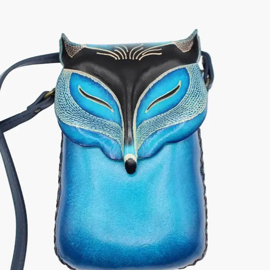 Leather Fox Pouch Purse Handbag Crossbody Bag Blue