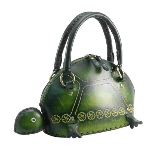 Handmade Leather Turtle Purse Tote Handbag