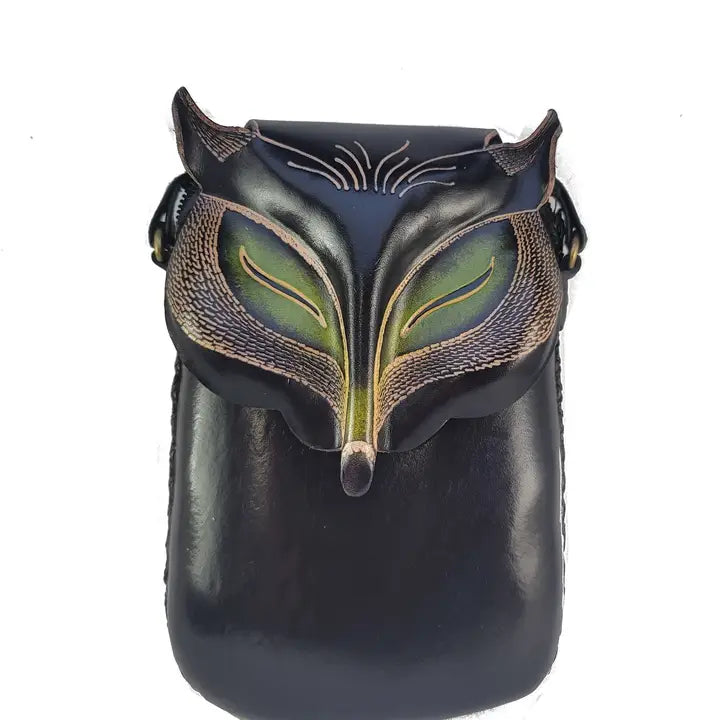 Handmade Leather Black Fox Pouch Purse Cross Body