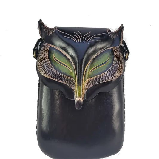 Handmade Leather Black Fox Pouch Purse Cross Body