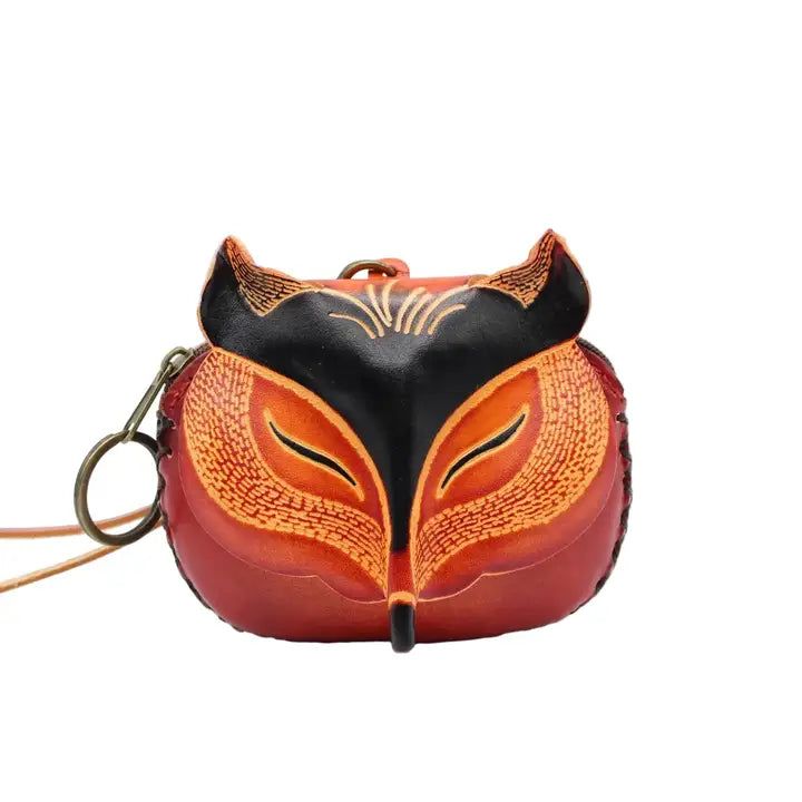 Fox Wristlet - Leather Coin Purse Brown or Orange