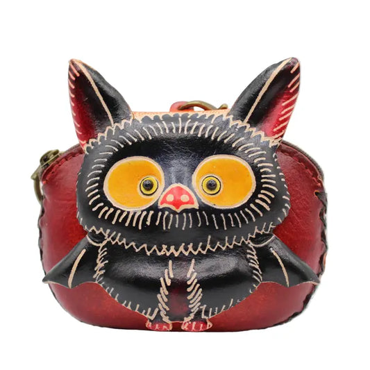 Handmade Leather Baby Bat Coin Purse Wristlet