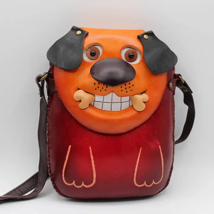 Handmade Leather Dog with Bone Purse Crossbody