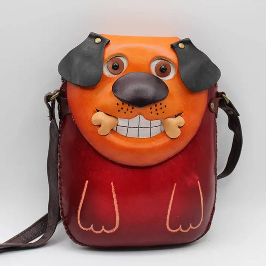 Handmade Leather Dog with Bone Purse Crossbody