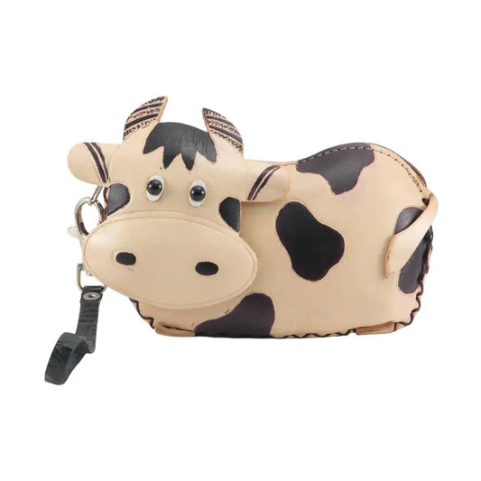 Cow Wristlet Leather Coin Purse Wallet in Black and White