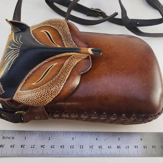 Handmade Leather Brown Fox Pouch Purse Handbag Crossbody