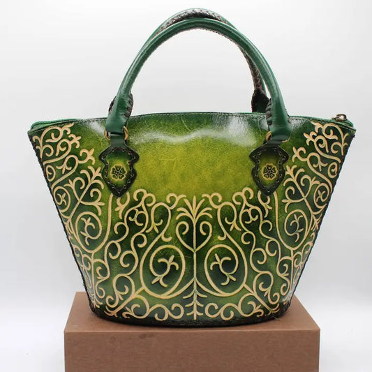 Handmade Leather Green Purse Bag