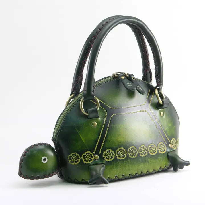 Handmade Leather Turtle Purse Tote Handbag