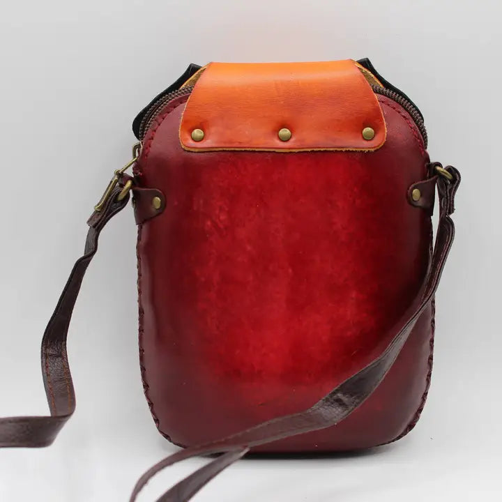 Handmade Leather Dog with Bone Purse Crossbody