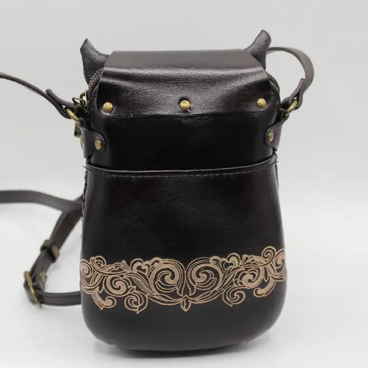 Handmade Leather Black Fox Pouch Purse Cross Body