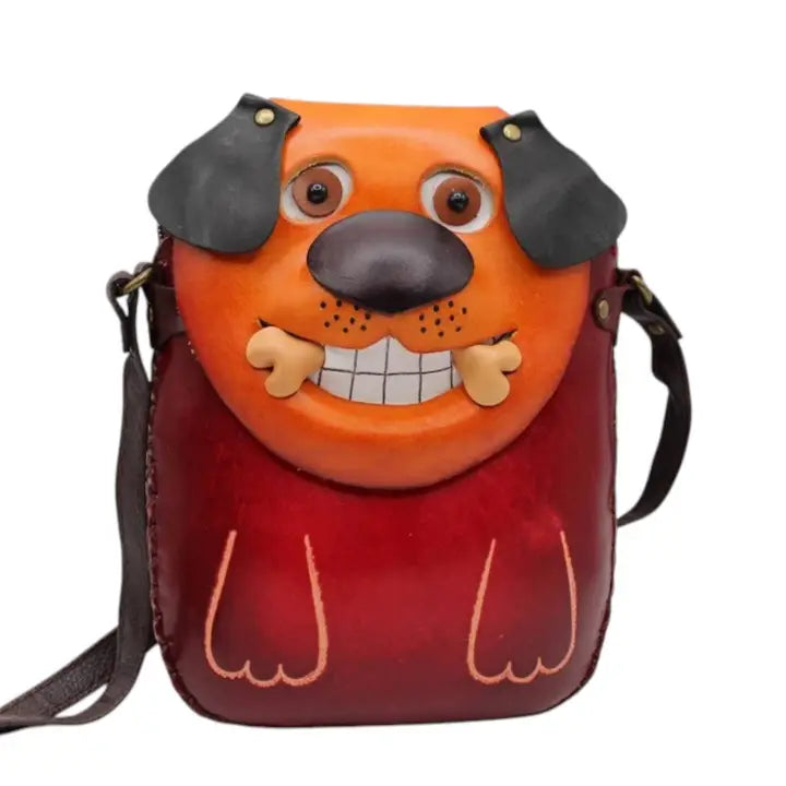Handmade Leather Dog with Bone Purse Crossbody