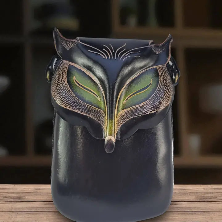 Handmade Leather Black Fox Pouch Purse Cross Body