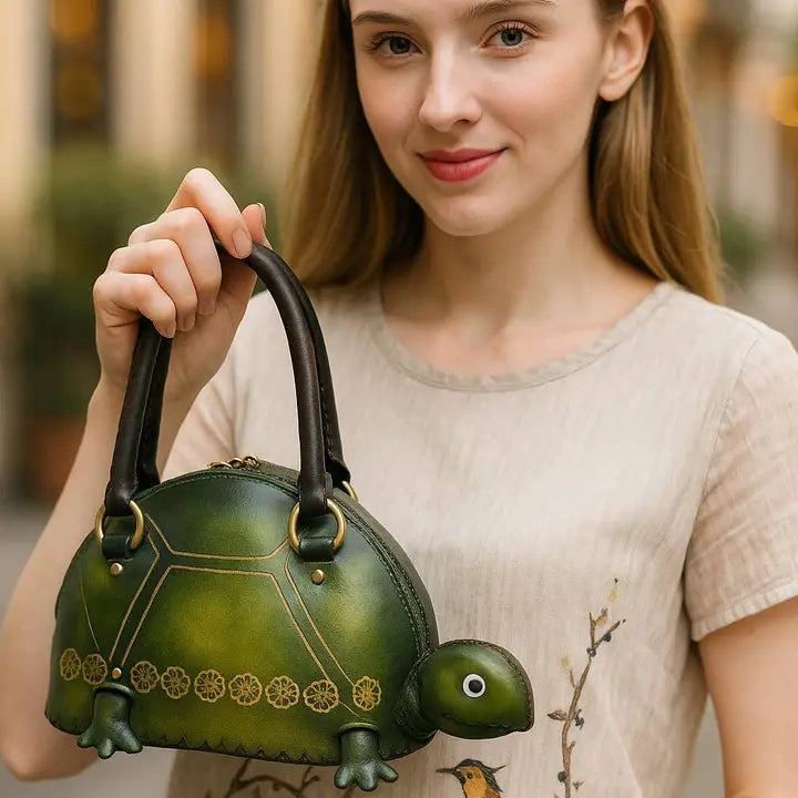 Handmade Leather Turtle Purse Tote Handbag