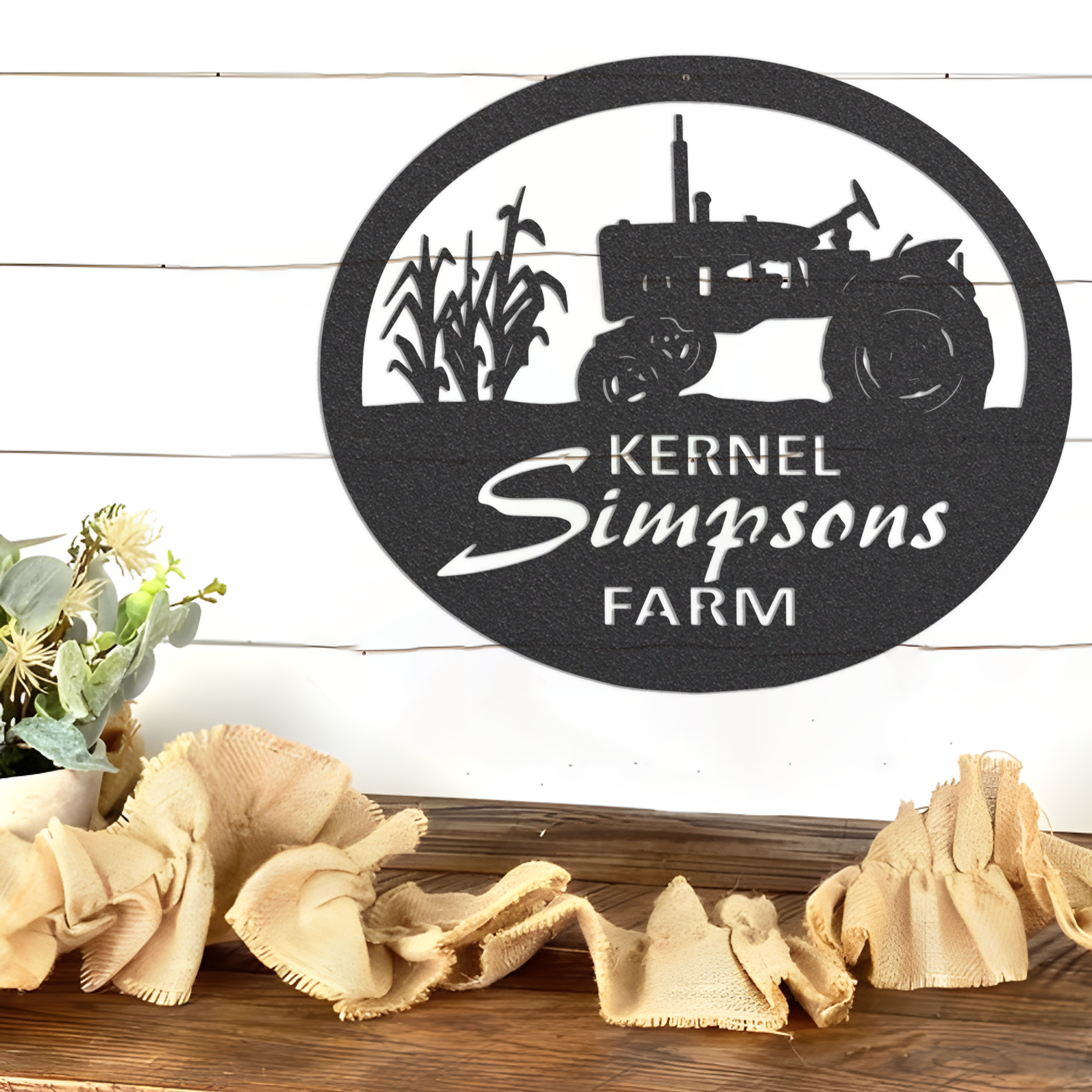 Metal Tractor cornstalk sign, corn farm dign