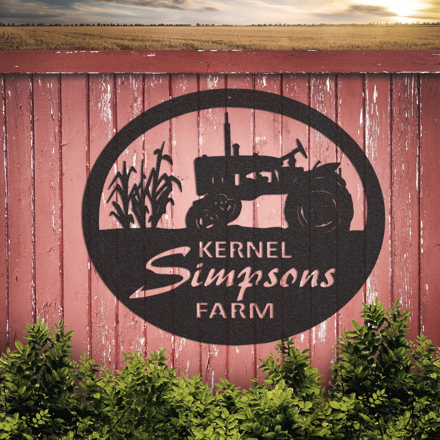 Metal Tractor cornstalk sign, corn farm dign