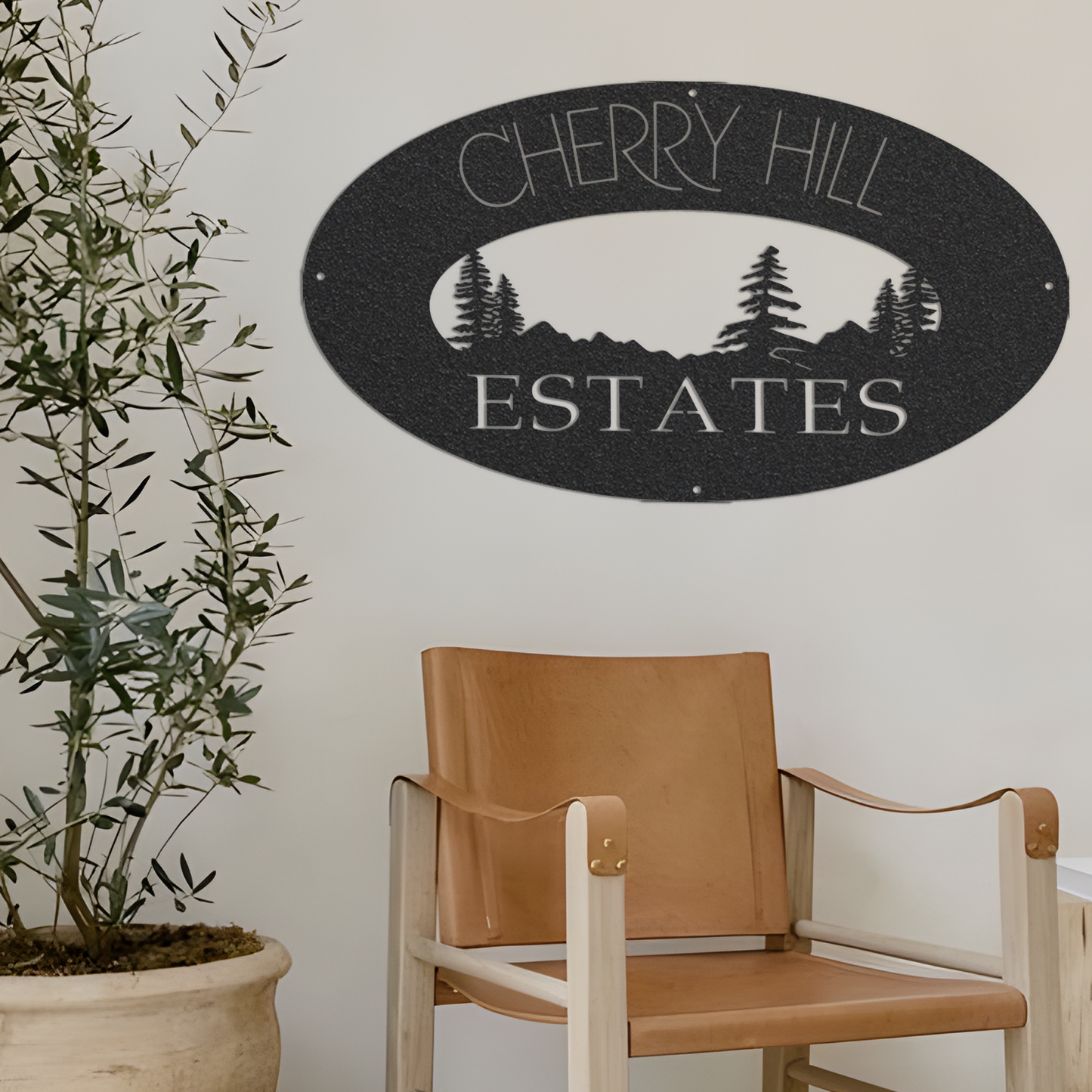 Metal MOUNTAIN EVERGREEN Sign, laser cut EVERGREENs MOUNTAIN sign, customized with your name