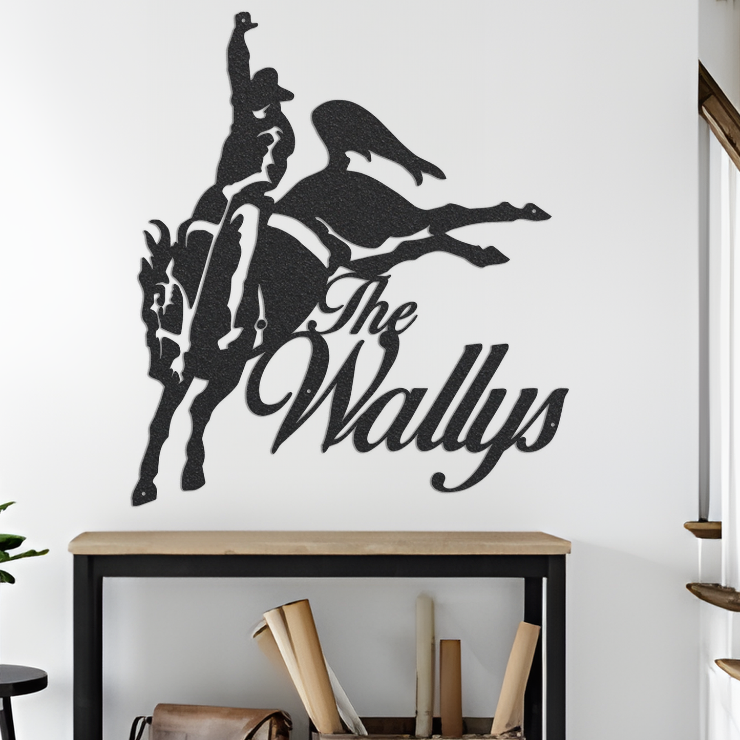 Horse address sign , Metal cowboy riding horse , custom house number or front door name sign