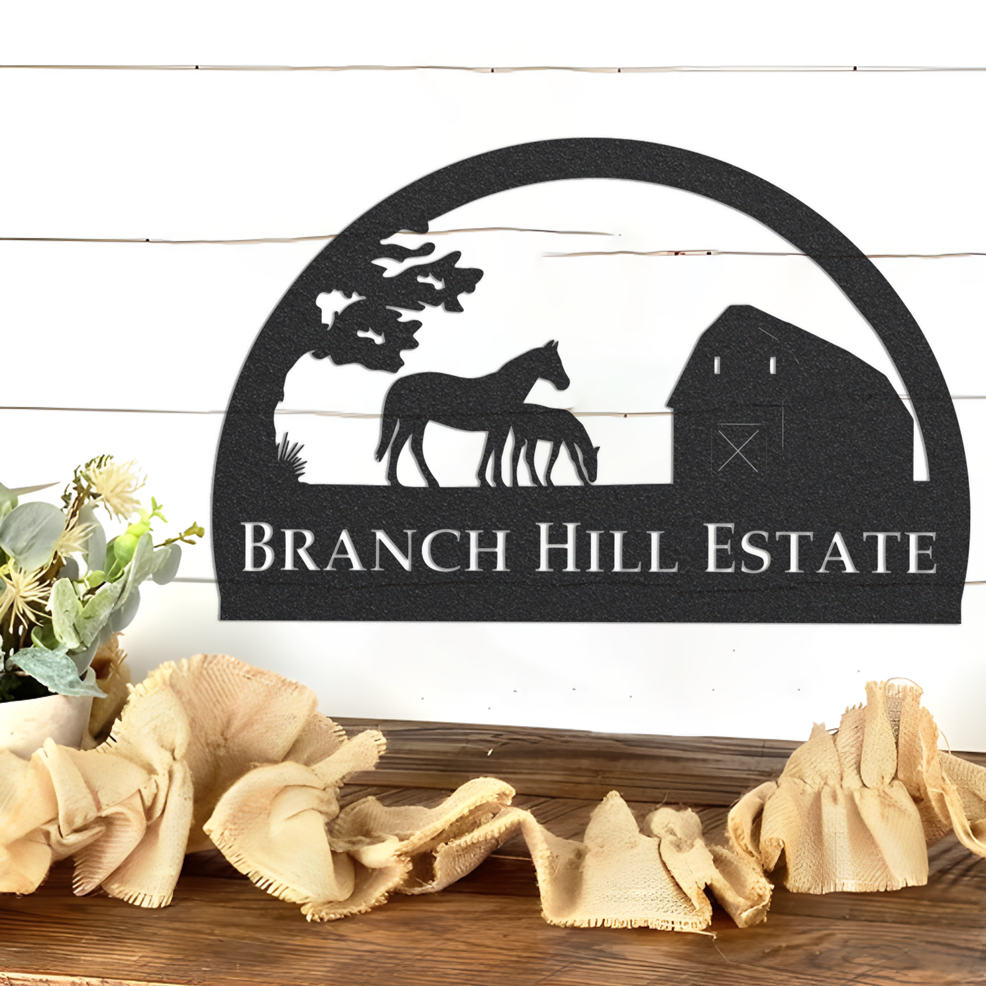 Horse mailbox sign, Double sided metal mailbox sign on base with your name