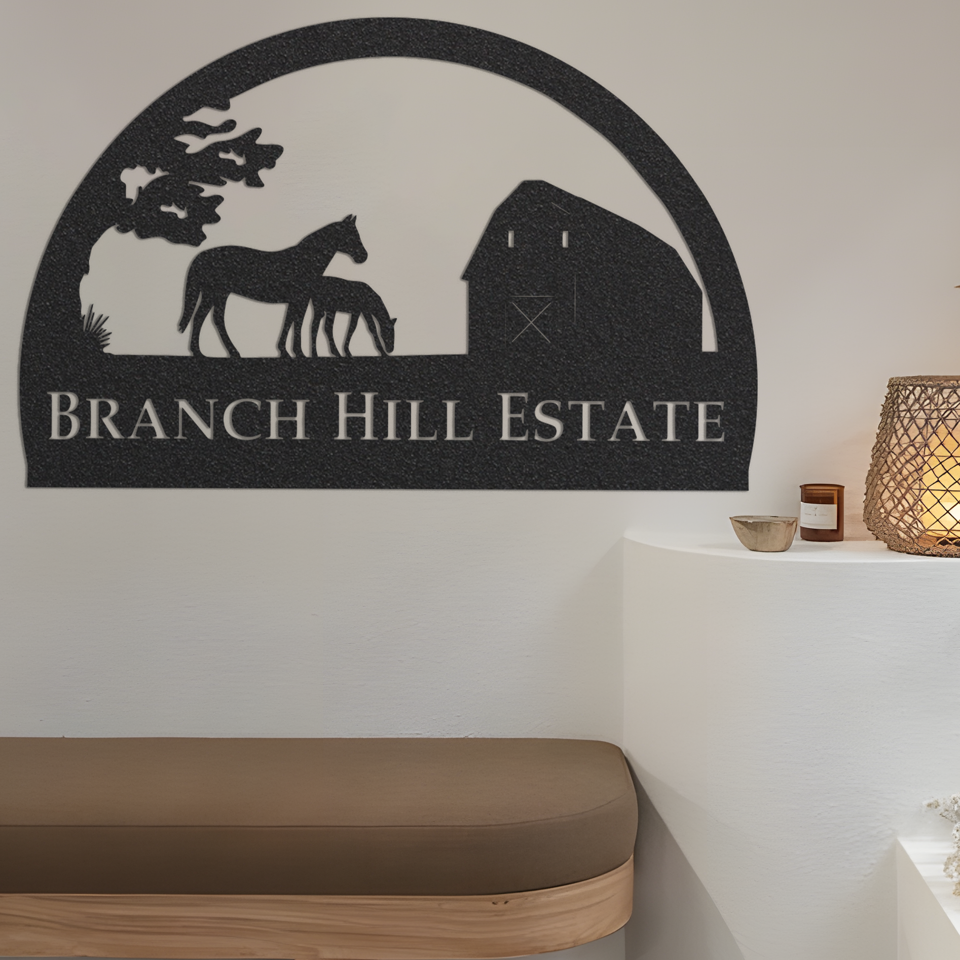 Horse mailbox sign, Double sided metal mailbox sign on base with your name