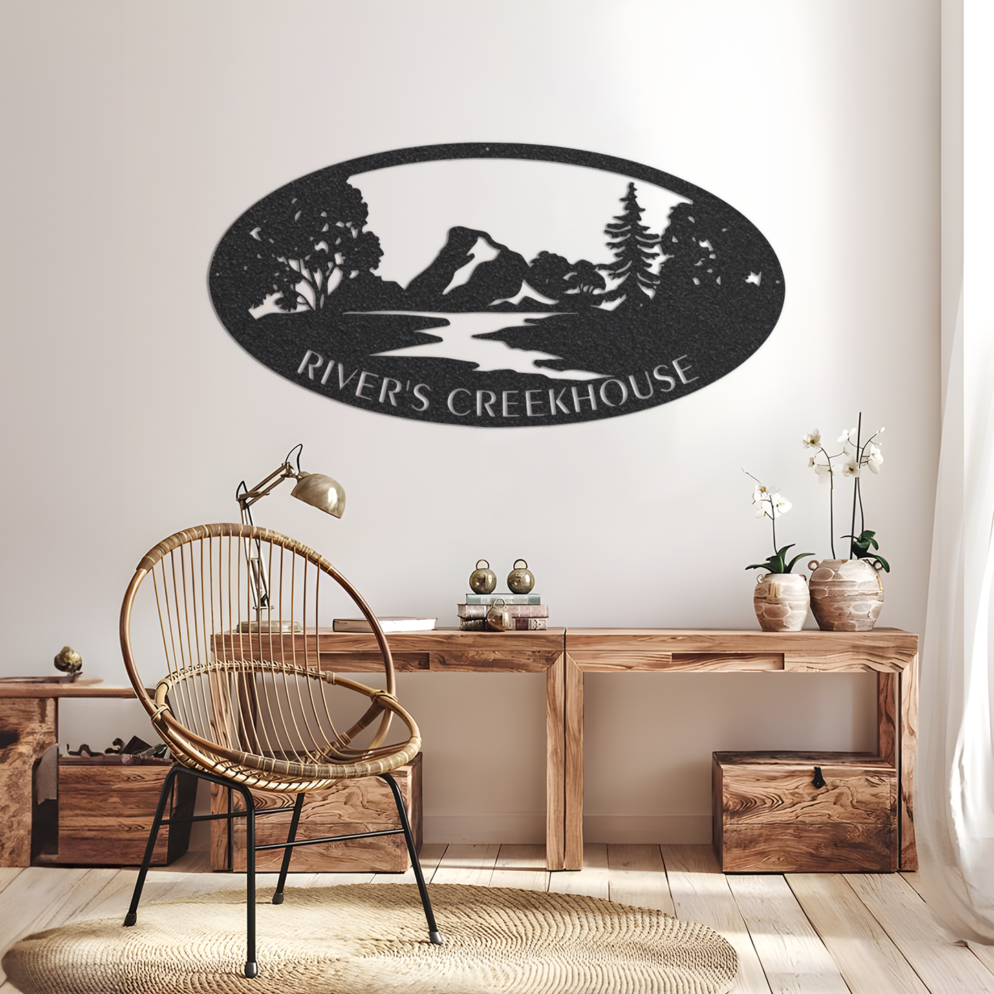 Metal MOUNTAIN River Sign, creek mountain cabin sign, metal cabin sign