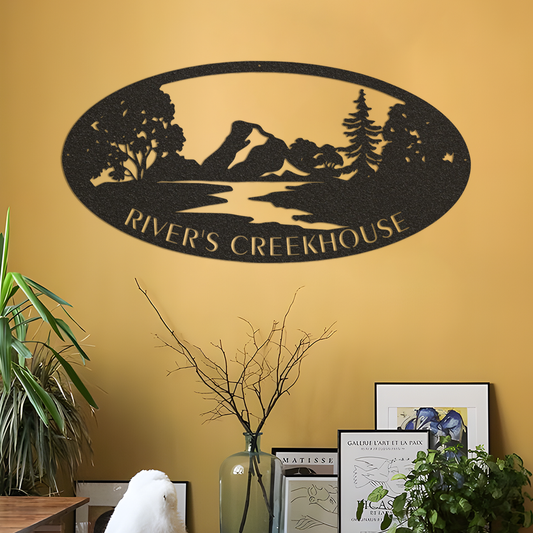 Metal MOUNTAIN River Sign, creek mountain cabin sign, metal cabin sign