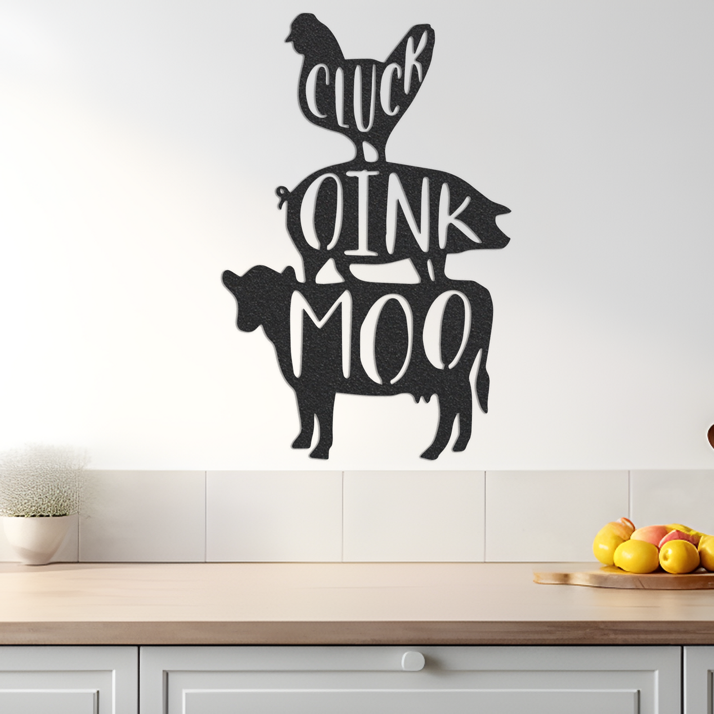 Kitchen Metal Sign, Cluck Oink Moo, Kitchen Decor, Pantry Sign, Dining Room Sign, Farmhouse Decor, Metal Sign, Metal Words, Kitchen Sign