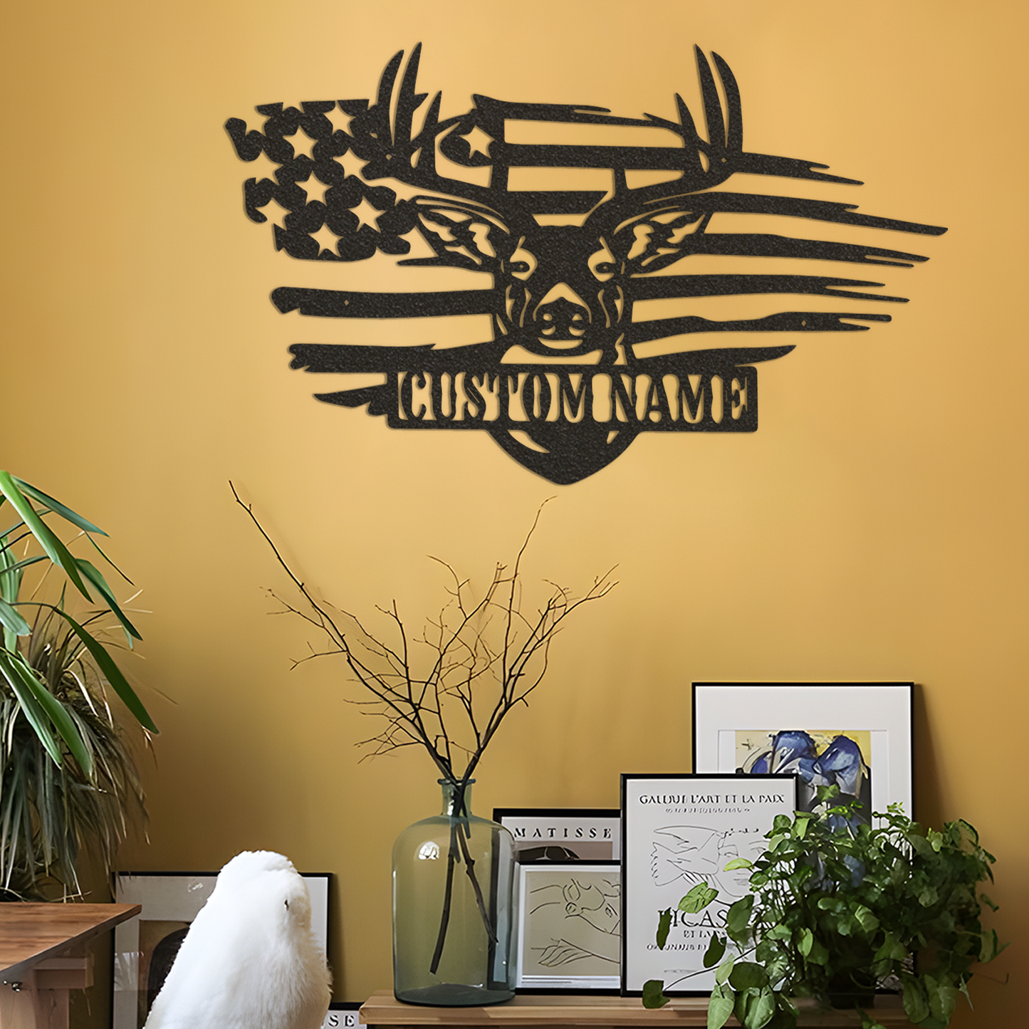 Personalized American flag deer head metal sign/hunter gift/custom deer name metal sign/father's day gift/outdoor sign/antler wall decor/LED