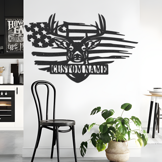 Personalized American flag deer head metal sign/hunter gift/custom deer name metal sign/father's day gift/outdoor sign/antler wall decor/LED