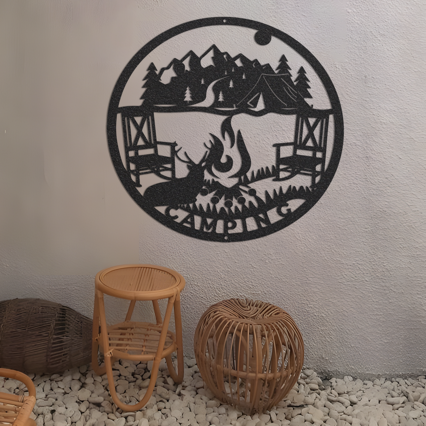 Metal Camping Decor Camping Sign Camping Wall Decor Black Camping Decor Forest Campfire Monogram Deer Accessories Camping Personalized Metal