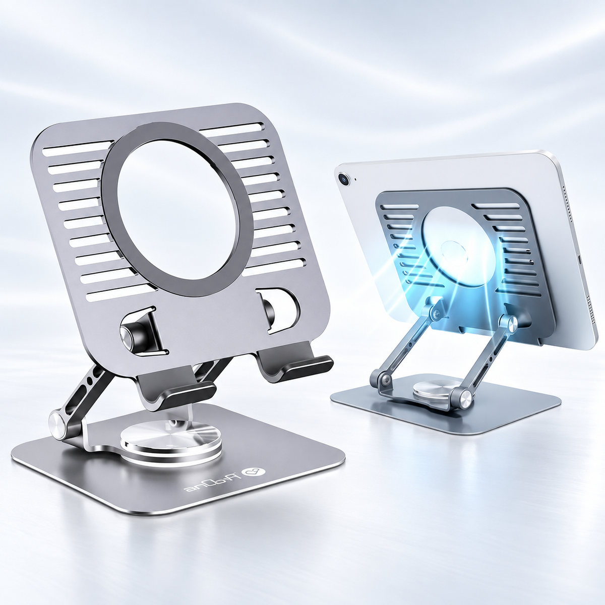HU ACCESS Rotating Metal Tablet Stand – حامل معدني دوار للتابلت واللابتوب | 360° Adjustable Desktop Stand, Model HAC-1019