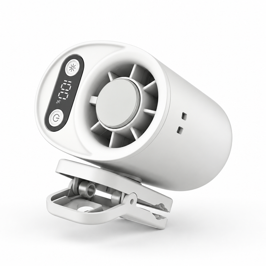 Handheld Waist Mounted Fan – مروحة محمولة قابلة للتعليق | Rechargeable Clip-On Cooling Fan with Digital Display